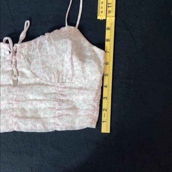 Cotton Candy Pink Bustier Tie Front Crop Top Cherry Blossom Pink Off White - Picture 9 of 11